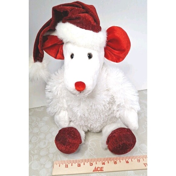 Dan Dee Collectors Choice White Christmas Mouse Red Hat Stuffed Animal Plush Toy - Picture 5 of 7